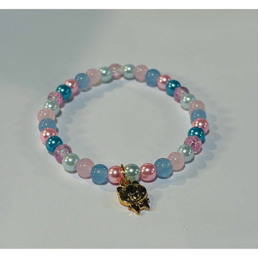 Cotton Candy Piggy Beaded Bracelet Pastel Pink Blue Cute Sweet Jewelry